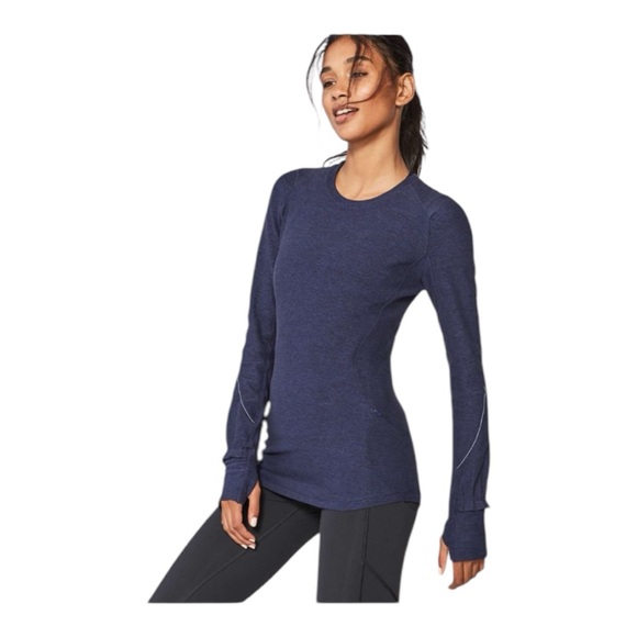 Lululemon Extra Mile Long Sleeve Women’s Shirt Heathered Hero Blue/Black Size 6 - Picture 1 of 15